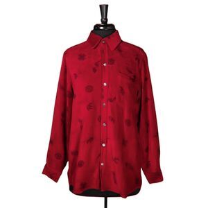 Chico's Women's Shirt Button Up Red Black Velvet Tribal Ethnic Blouse Top 1 M/8